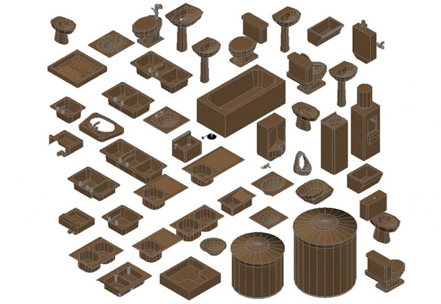 DYNAMIC MISCELLANEOUS 3D SANITARY EQUIPMENT BLOCKS CAD DRAWING DETAILS DWG FILE
