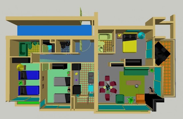 RESIDENTIAL HOUSE OF APARTMENT BUILDING 3D LAYOUT PLAN CAD DRAWING DETAILS DWG FILE