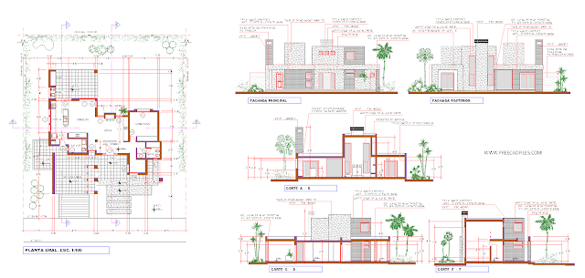 House plan with elevations and sections DWG