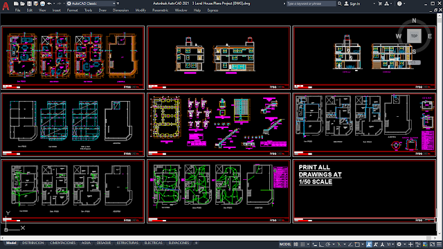 3 Level House Plans Project [DWG]