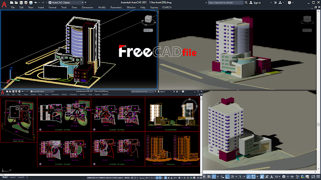 FLOORS PLANS DETAILS FOR 5 STAR HOTEL 2D & 3D [DWG]