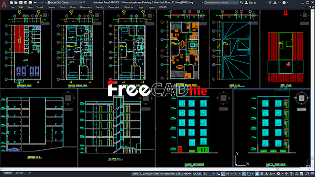 5-Floors Apartment Building, 2 Units Each Floor, 10 * 20 sq [DWG]