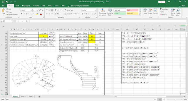 DESIGN OF SPIRAL STAIR EXCEL SHEET