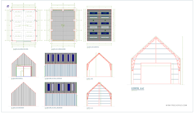 Industrial shed of metal structure DWG