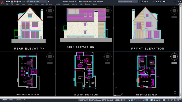 North American Style House [DWG]
