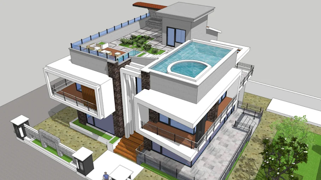 Roof Garden With House Elevation View